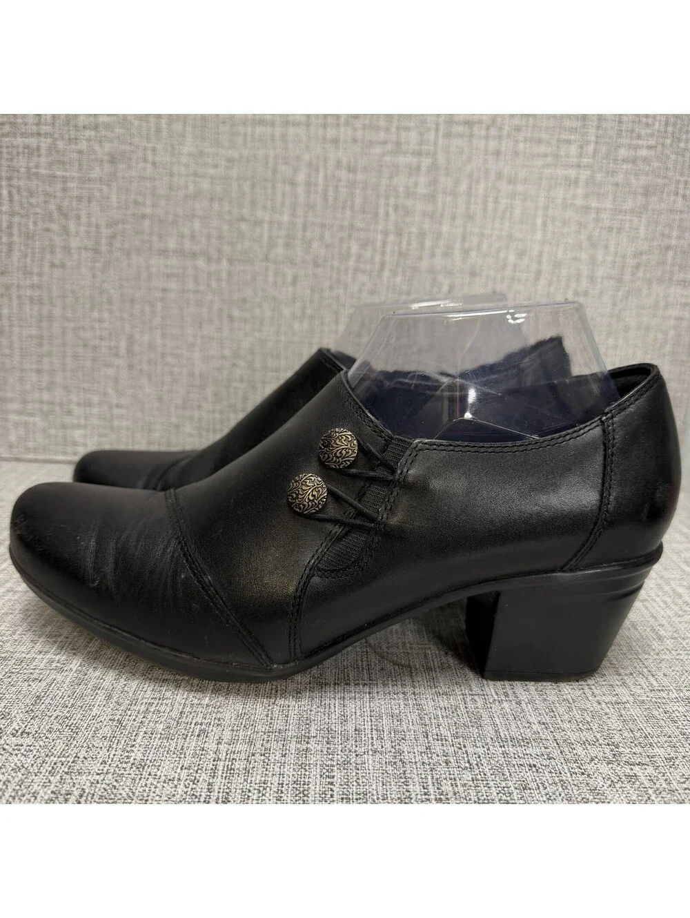 Clarks Shoes Womens Size 9 WIDE Black Leather Emslie Warren Slip-On Zip Loafer